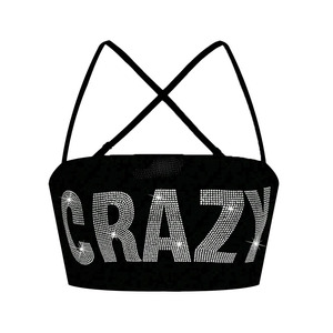 Trendy Women Rhinestone Letter Tube Crop Top Custom Strap Party Streetwear Crop Tank Tops Sleeveless Sparkly Top Women's <b>shirt</b> - Product Image 2