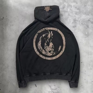 ชุดเซ็ตแทรคสูทสตรีทแวร์แบบยูนิเซ็กซ์ สีดำ เสื้อฮู้ดมีเชือกผูก แต่งลายดาว กางเกงขาบานทรงหลวม ความยาวเต็มตัว ผ้าฝ้ายสำหรับฤดูหนาว - Product Image 5