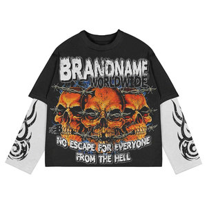 Oversized Long Sleeve T-Shirt With <b>Skull</b> And Purple Eye Print Street Style O-Neck Men's Knitted Cotton <b>Top</b> - Product Image 2