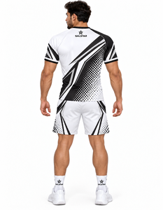Ensemble maillot et short de sport sublimé tendance pour hommes, noir et blanc, respirant, uniforme de rugby, kit d'équipe de club, logo des sponsors - Product Image 2