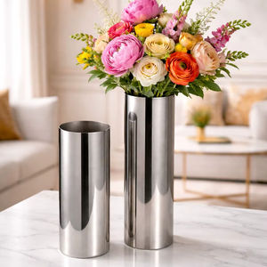 Florero de Acero Inoxidable, Florero Metálico Moderno, Florero de Acero de Lujo, Florero Cilíndrico de Acero Inoxidable, Florero Decorativo de Mesa - Product Image 1
