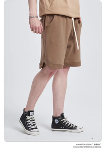 Men's <b>Black</b> Cotton Beach <b>Shorts</b> Solid Color Casual Drawstring Waist Mid Length Breathable Knitted Fabric - Product Image 6