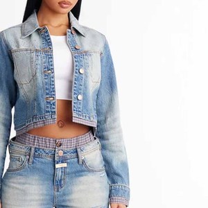 2026 Custom <b>Women's</b> <b>Vintage</b> Denim <b>Jacket</b> Washed Jean <b>Jacket</b> for <b>Women</b> Full Sleeve Turn-down Collar <b>Jacket</b> - Product Image 2