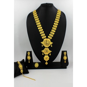 Necklace With Earrings <b>Jewellery</b> Set Goldplated Pure <b>Brass</b> High Quality Uae Dubai Necklace Design Necklace <b>Jewellery</b> Set - Product Image 3
