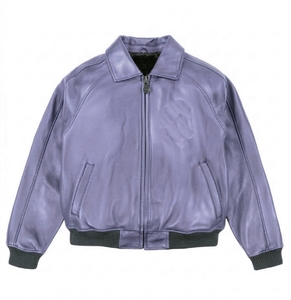 Custom Men's Winter Genuine Lambskin Leather Motorcycle Bomber <b>Jacket</b> with Front Logo Position - Product Image 2