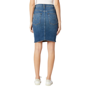 Jupe crayon en jean bleu moyen classique à cinq poches, taille haute, coupe droite, en coton stretch, qualité bureau - Product Image 2