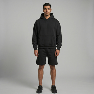 Conjunto de pantalones cortos y sudadera con capucha personalizada para hombre, traje negro de dos piezas, chándal de verano, ropa de calle informal, ropa deportiva - Product Image 5