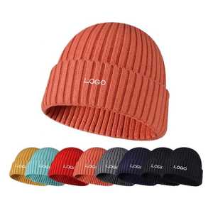 Harry Johnson Unisex <b>Navy</b> Ribbed Knit Beanie <b>Hat</b> Embroidered Logo 100% Acrylic Winter Casual Cuffed Design Adult Solid Color - Product Image 1