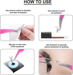 Ensemble de pinces à cils en acier inoxydable rose avec étui, outil de beauté multifonctionnel pour extensions de cils - Product Image 4