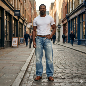 Jean en denim 100% Coton personnalisé, déchiré, coupe droite ample, 12 OZ, poids lourd, délavé, pour hommes et femmes - Product Image 1