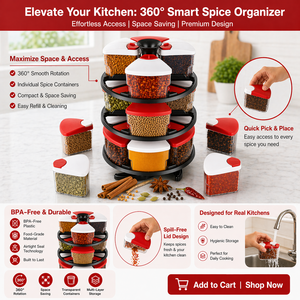 Multi-Functional Rotating Kitchen <b>Spice</b> Rack Organizer with 12 Glass Seasoning <b>Jars</b> 360° Rotatable <b>Spice</b> Storage Rack - Product Image 3