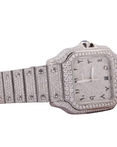 Reloj Cronógrafo de Lujo Sencillo Estilo Hip Hop con Incrustaciones de Diamantes, Movimiento de Cuarzo, Moissanita VVS, Oro Blanco, Esfera Árabe, Correa de Goma Personalizada - Product Image 3