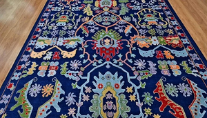 Alfombra de Lana Anudada a Mano Personalizada, Diseño Folclórico Azul Marino, Patrón Escandinavo, Alfombra de Lujo para Sala de Estar, Fabricante - Product Image 5