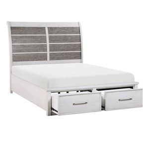 Letto matrimoniale classico con piattaforma e contenitore nel pedicotto, finitura bianco antico e grigio, mobile in legno, 1 pz - Product Image 4