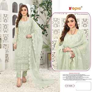 Elegante Organza bordada paquistaní Shalwar Kameez trabajo manual pesado Santoon inferior interior a juego pesado Dupatta para fiestas - Product Image 1