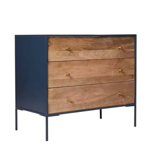 La cómoda SAFAVIEH Dowling de 3 cajones presenta frentes de cajones de madera, un marco exterior azul medianoche y elegantes patas de metal. - Product Image 1