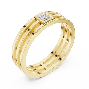 Bague unisexe en or massif 10K 14K 18K avec diamant de laboratoire taille princesse, sertie clos, à large bande rainurée, certifiée IGI, bijou fin, cadeau - Product Image 2
