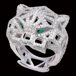 Moissanite Diamond Panther Head Statement <b>Ring</b> with Green Eyes White <b>Gold</b> Luxury Hip Hop Animal Designer <b>Cocktail</b> <b>Ring</b> for Men - Product Image 1