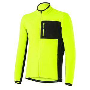 Maillot de cyclisme jaune fluo avec empiècements noirs, veste de vélo à manches longues et fermeture éclair intégrale - Product Image 1