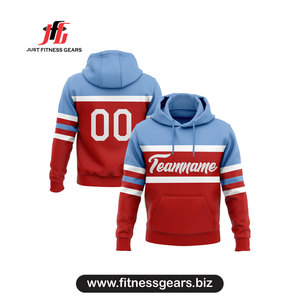 Sweat-shirt à capuche rouge et bleu, impression numérique, nom et numéro d'équipe personnalisés, coupe classique, molleton décontracté pour l'hiver - Product Image 1