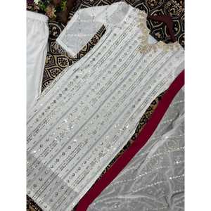 BORDADO GRORGETTE DE MODA TRABAJO FONDO SUPERIOR CON DUPATTA BLANCO - Product Image 2