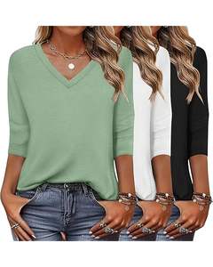 Camisetas de Mujer de Manga Corta con Cuello en V, Teñidas Lisas, Estampadas Personalizadas, de Poliéster, de Corte Regular, Ecológicas y de Alta Calidad, ¡Gran Venta! - Product Image 2