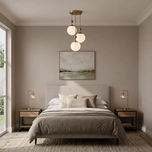 Lustre globe en laiton à 3 lumières, suspension décalée, luminaire de plafond moderne du milieu du siècle, éclairage décoratif pour la maison - Product Image 4