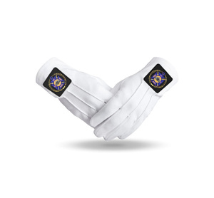 Gants en coton blanc pour chevaliers templiers avec patch noir et broderie personnalisée - Product Image 1