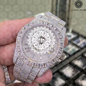 Montre de luxe Charm Jewels en acier inoxydable sertie de diamants, analogique à quartz, boîtier rond de 42 mm, fermoir pliant, unisexe - Product Image 1