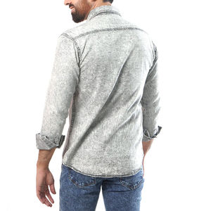 Chemise en jean pour homme, manches longues, couleur unie, col boutonné, coupe ajustée, coton délavé - Product Image 4