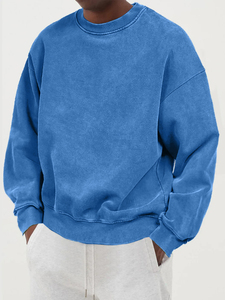 Sudadera de Algodón Verde Sólido con Cuello Redondo Extra Grande para Hombre, Corte Casual, Largo Regular, Tejido de Punto, para Otoño - Product Image 3