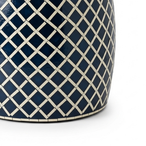 Table d'appoint industrielle en os incrusté, couleur personnalisée, motif géométrique en treillis, tabouret tambour fait main pour entrée et chambre à coucher - Vente en gros - Product Image 4