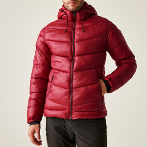 Blouson d'hiver matelassé marron en polyester pour homme avec fermeture éclair, logo personnalisé, col montant, coupe courte, en tissu toile, vente en gros - Product Image 4