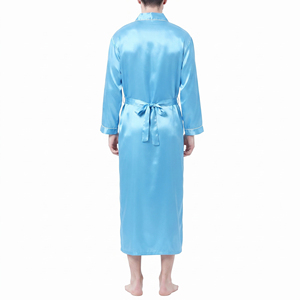 Robe de nuit en satin pour hommes, manches longues, poches, décontractée, 100% soie, tissu lisse, confortable, respirante, tenue de printemps, robe de nuit pour hommes - Product Image 2