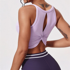 Débardeur tricoté jaune pour femme avec dos ajouré et col rond, gilet sans manches sportif pour le yoga et l'entraînement physique - Product Image 3