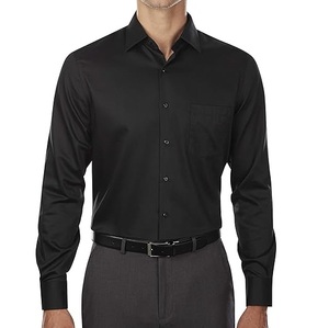Chemise habillée formelle pour homme, 100% Coton, Manches longues, Bouton unique, Motif uni, Infroissable, Popeline, Col montant, Printemps - Product Image 4