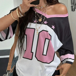 Camiseta deportiva de malla con cuello en V y manga corta para verano, talla grande, para hombre y mujer - Product Image 2