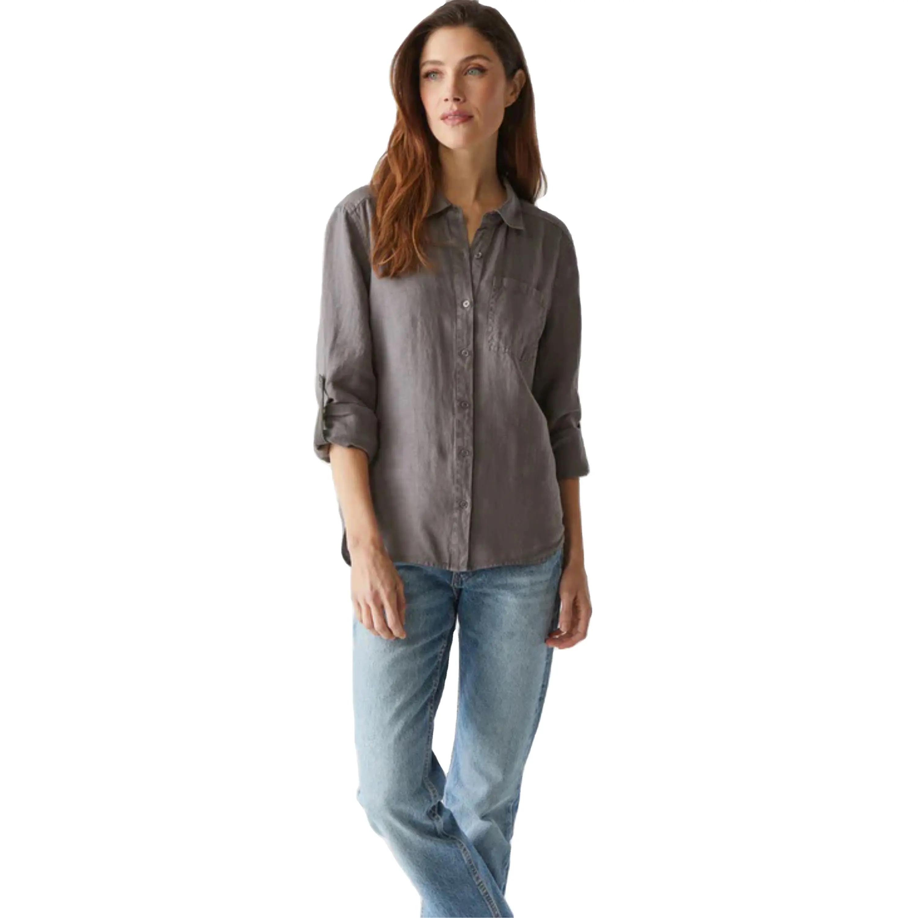 Casual Denim Button-Down Shirt for Women - Stylish and Durable, Great for Daily Wear, Available in Classic Blue and Dark Washes