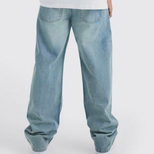 Men Straight Leg <b>Jeans</b> <b>Elastic</b> <b>Waist</b> Stonewashed Cotton Casual Trousers Spring Wear - Product Image 3