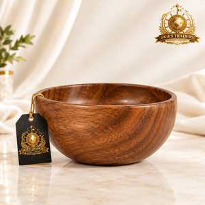 Bol à salade rond profond en bois d'olivier fait main, bassin de service en bois dur naturel pour fruits et aliments, vaisselle en gros - Product Image 2