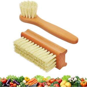 Set di 2 comode spazzole in legno per frutta e verdura, include spazzola per patate e spazzola per funghi, sicure per alimenti - Product Image 1