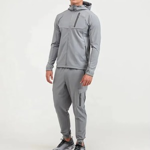 Men's Hooded Windproof Polyester/Nylon Windbreaker Jacket Autumn Zipper Closure Regular Fit Solid Color Gray - Product Image 6