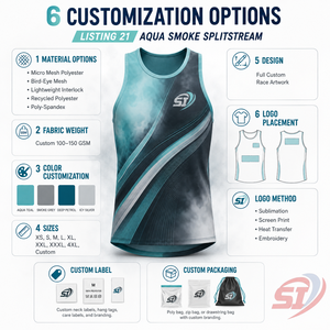 Camiseta de Running Personalizada de Secado Rápido, Transpirable y Ligera para Maratón, Color Aqua Smoke Splitstream - Product Image 4