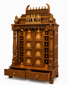 Sri Venkateswara Swami Teak Wood <b>Mandir</b> for USA Homes Large Wooden Pooja <b>Mandir</b> with Lotus Carved Doors Solid Wood Puja Ghar - Product Image 3