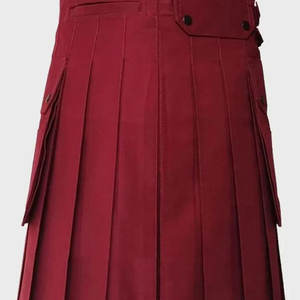 กางเกงคิลท์ผ้าฝ้ายสีแดงทำมือสำหรับผู้หญิง กระเป๋าคาร์โก้แบบยุทธวิธี สายรัดเอวปรับได้ แฟชั่นสไตล์สก็อต ปี 2026 - Product Image 4