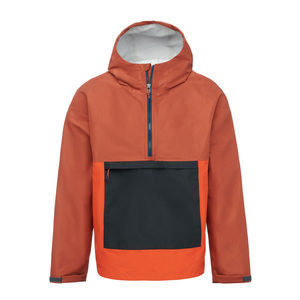 Chaqueta Anorak Colorblock para Hombre con Logotipo Personalizado al por Mayor, Naranja Óxido y Negro, con Capucha y Media Cremallera, Cortavientos, Fabricante OEM - Product Image 4