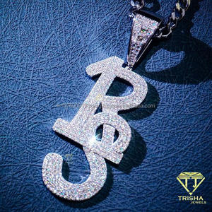 Colgante de Moissanita de Diseño con Inicial y Cadena, Letra Brillante, Joyería Urbana Atrevida para Venta al por Mayor - Product Image 2