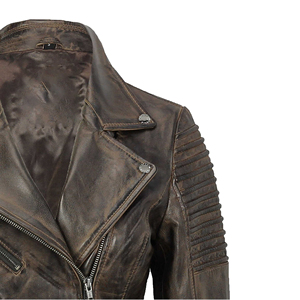 Blouson Bomber Moto Femme en Cuir Véritable Coupe Slim Noir Zippé Col Montant Logo Personnalisé Automne Prix Usine Vente en Gros - Product Image 4