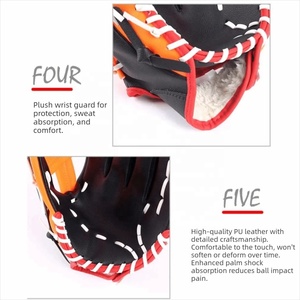 ถุงมือเบสบอล PU สำหรับคนถนัดขวา แบบ H-Web ปิดนิ้วเต็มรูปแบบ กันลื่น ปิดด้วยแถบตีนตุ๊กแก สีดำ สีส้ม สีแดง เย็บด้วยด้ายสีแดง สำหรับผู้ใหญ่ ใช้สำหรับตำแหน่งเอาท์ฟิลด์ - Product Image 5