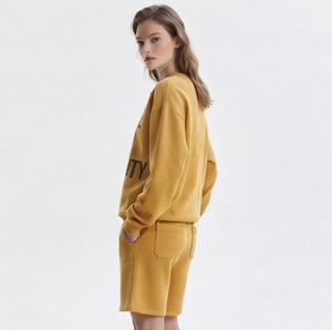 <b>Women</b> Fleece Printed <b>Shorts</b> Set Crew Neck <b>Long</b> Sleeve Loose Fit Yellow Winter Sweat <b>Shorts</b> Set <b>Women's</b> - Product Image 5